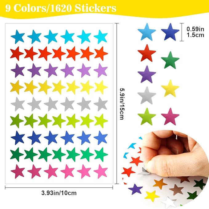 1620 PCS Small Star Stickers - 30 Sheets Foil for Kids Reward, Mini Gold Rainbow for School Planner, Behavior Chart, Classroom Teacher Supplies, DIY