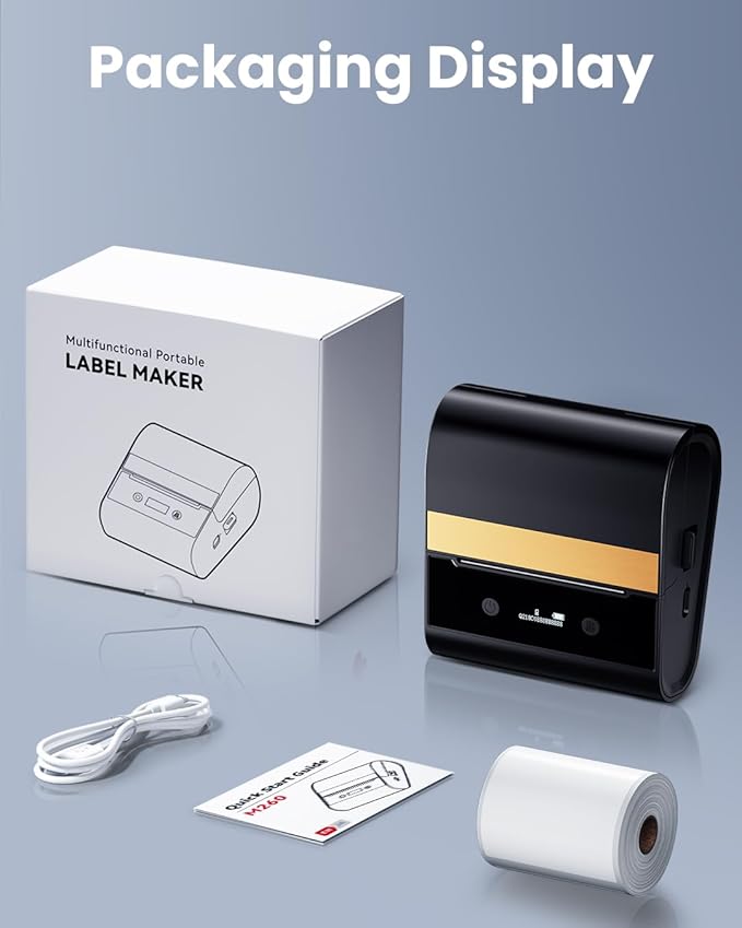Memoking Label Maker - M260 Barcode Label Printer + 3 Roll 3.14" (50x80mm) Labels