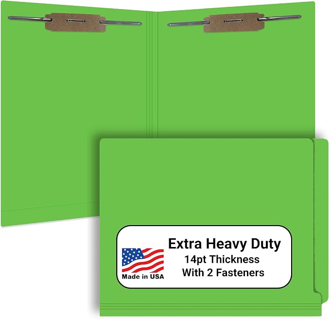 Green File Folders, Doctor Stuff, Letter Size Reinforced End Tab Folder with 2" Bonded Fastener on Inside Front and Back, 14 pt Stock, Carton of 250