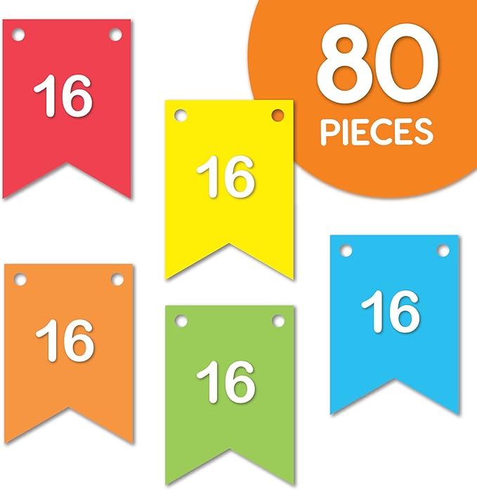 80 pcs Paper DIY Banner Flags Bright Pennant Banners, Large (3.75 x 5 in), US Made Card Stock Punch Out Blank Pennants for Party Decorations, Kids Birthdays, Classroom, Celebration, Festive Parties