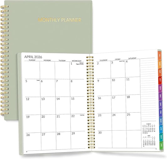 SUNEE Monthly Planner 2026-2027 - 18 Months Calendar Planner from Jul 2026 to Dec 2027, 7"x10" Yearly Planner with Tabs, Spiral Binding, Organizer for School Office Home, Sage Green