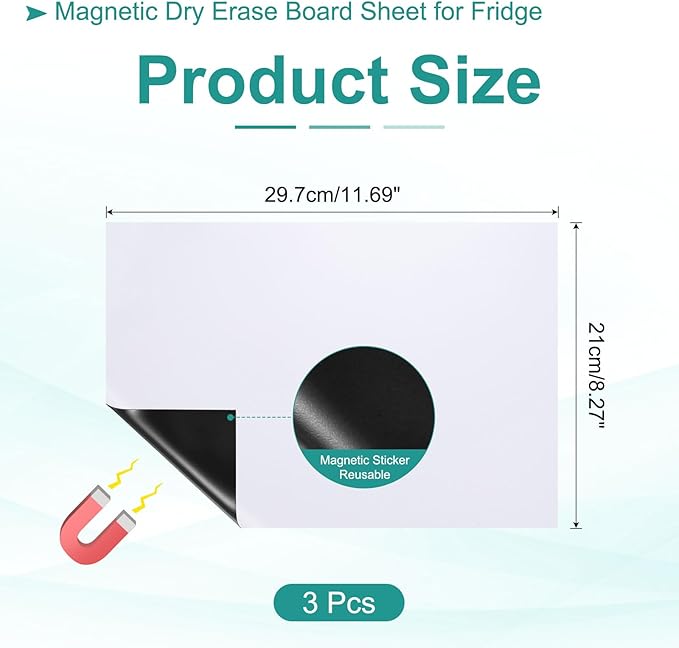 PATIKIL Magnetic Dry Erase Board Sheet for Fridge, 3 Pcs 12 x 8 Inch Erasable Refrigerator Whiteboard for Kitchen for Home Kitchen Organizer Planner Office Storage, White (0.6mm)