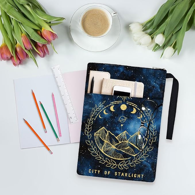 1pc Polyester Book Sleeve Night Mountain Book Cover Books Protectors with Zipper and Front Pocket Birthday Gift for Students Teachers 34cm(13.4inch) x24cm(9.45inch)