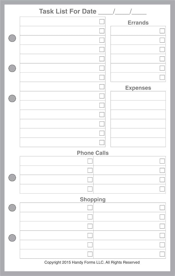 Compact Size Daily Task Planner Insert, Sized and Punched for Franklin Covey Compact and Other Notebooks (4.25" x 6.75")