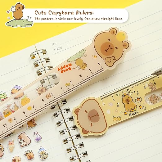 15CM Cute Capybara Straighter Ruler, 2Pcs Plastic Clear Capybara Straighter Ruler, Plastic Measuring Tool Kawaii Portable Stationery School Supplies Stationery Transparent
