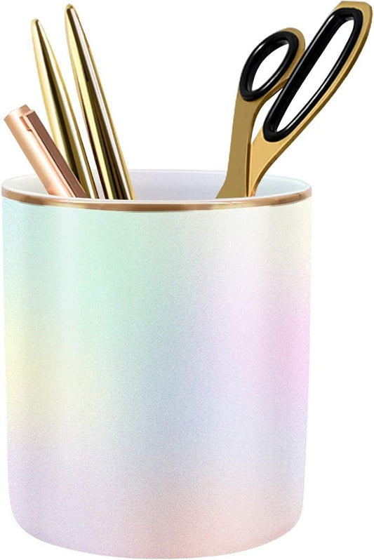 Cute Pen Holder for Desk, Pencil Cup Holder Desktop Stationery Makeup Brush Organizer Decor for Teen Girls Durable Ceramic Desk Organizer for Office, Classroom, Home, Colorful