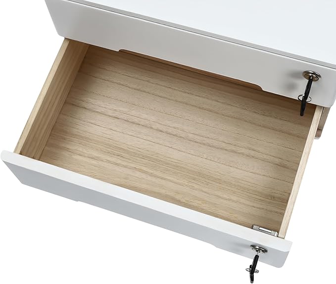 Wooden Desktop Organizer, 2 Drawers Tabletop Storage Box with Lock,Office Supplies A4 File Organizer,White