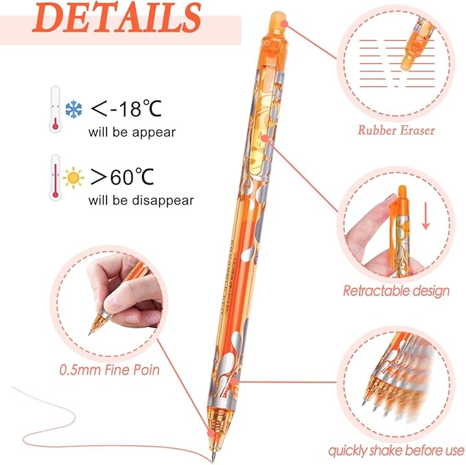 6Pcs Erasable Gel Pens Colored, 0.5mm Retractable Quick Dry Fine Point Pens, Smooth Writing Multicolor Pens for Office
