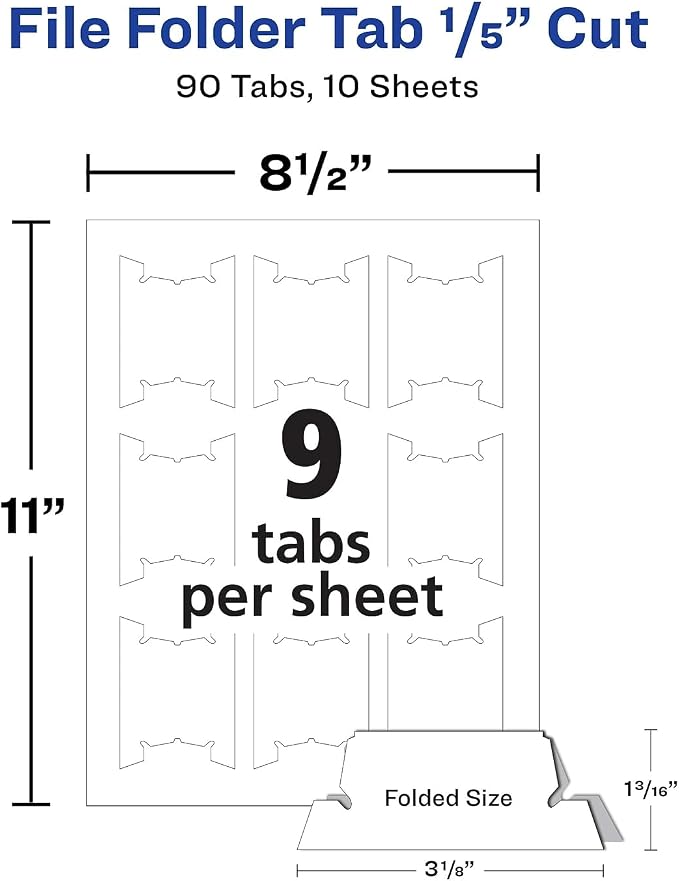 Avery 5567 Hanging File Tabs,Laser/InkJet,1/5 Tabs,8-1/2-Inch x11-Inch,90/PK,WE