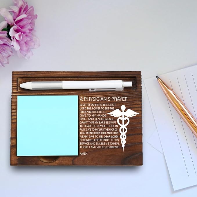 Wooden Sticky Note Holder for Physicians, A Physician's Prayer Gift, Inspirational Office Desk Organizer, 16.5 x 12 x 1.5 cm,LQQ18