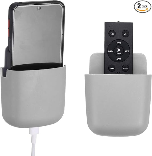 PATIKIL 2Pcs Remote Control Holder Wall Mount, Self-Adhesive TV Air Conditioner Control Holder Phone Charging Organizer Slot for Home Office Bedroom Supply Pen Organizer, Gray