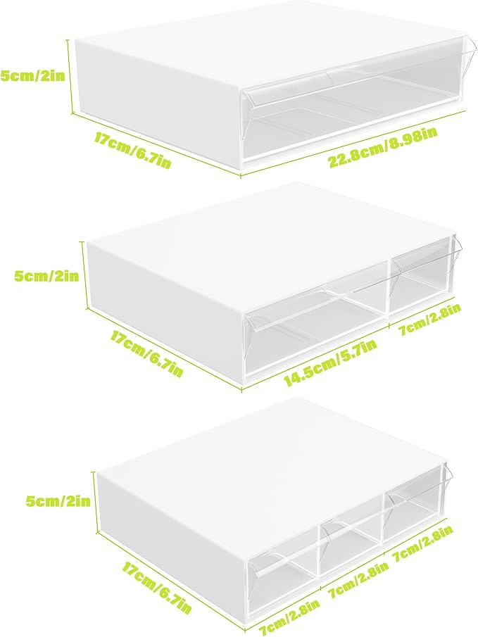 Gonice Desk Organizer 3 Tier Stackable Storage Drawers with 6 Compartments, White Plastic Stackable Supplies Drawer Organizer for Office, Home, School