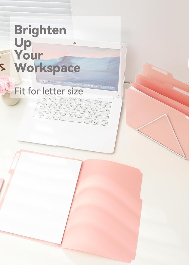 SortRax Plastic Manila Folders 8.5 x 11, 12 Pack, Poly Pastel File Folders, 1/3-Cut Tabs with Colorful Labels, Letter Size