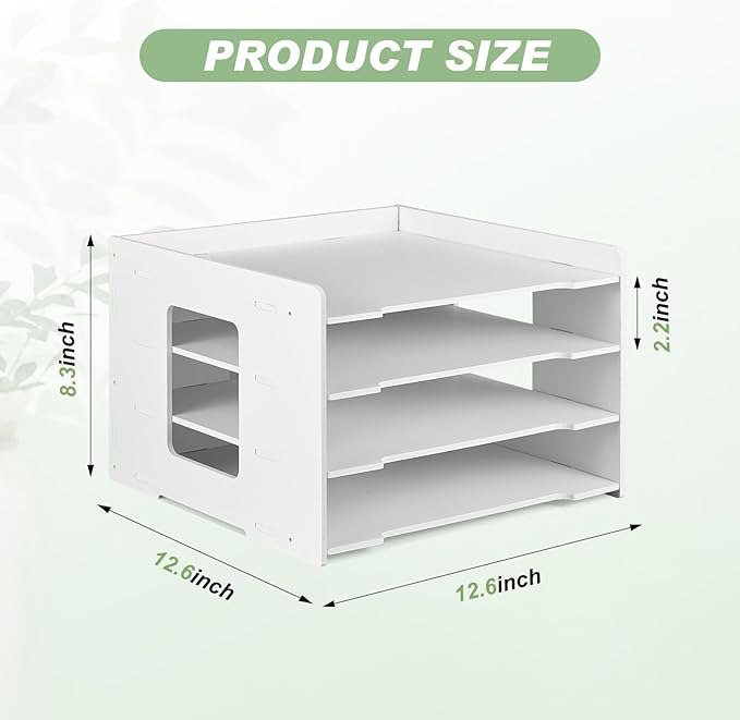 Juexica 2 Pack 4 Tier Scrapbook Paper Organizer 12.6 x 12.6 Inches File Organizer for Desk Stackable Paper Trays Holder Home Office Decorations