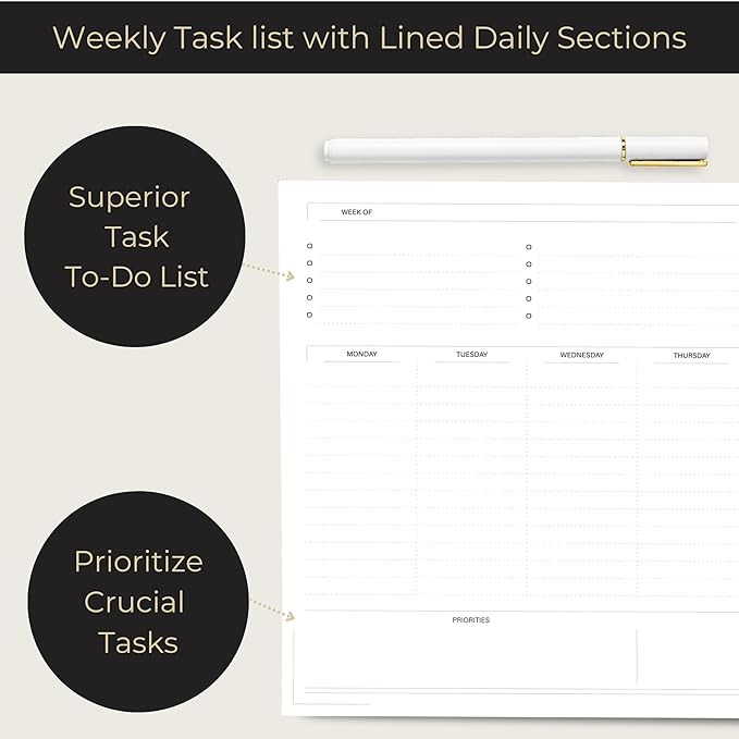 BLU MONACO Weekly Planner Notepad | Undated Planner Pad With 52 Tear-Off Sheets | Beautiful Weekly To Do List Notepad for Goals, Priorities and Task Tracking | 11” x 8.5” Desk Organizer Pad