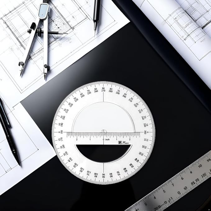 White 360 Degree Protractor Round Ruler Gauge Angular Drafting Tools Circle Protractor for School Education Office Classroom 6 Inch, Protractors, Writing and Correction Supplies, Protractors