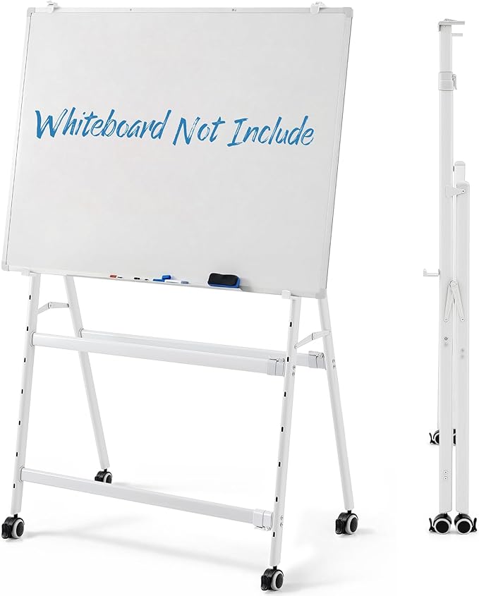 Cinnvoice A-Frame Foldable Whiteboard Stand Only, Adjustable Mobile Rolling Whiteboard Easel Stand with Wheels for Dry Erase White Board for Home, Office, Classroom School, Height and Width Adjustable