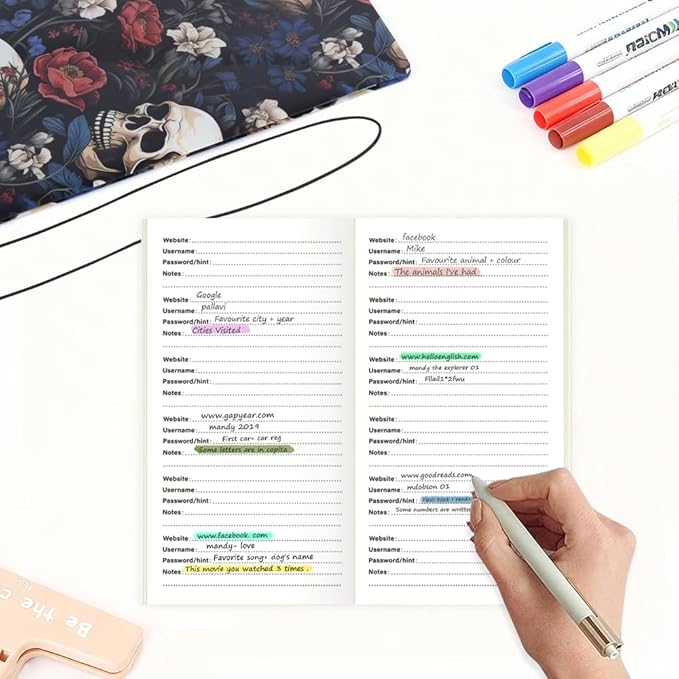 E-WEICHEN Pocket Planner Notebook with Plastic Sleeve, Password Planner, 30Sheets, 8.25x4.25inches Regular TN Journal Notebooks for Journals,Diaries,Planners,Travelers Notebook Refills.Gothic
