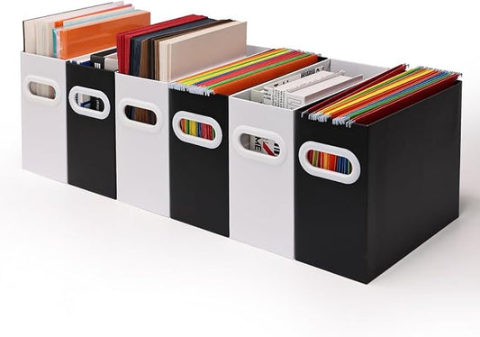 Collapsible File Organizer Box with Handle – Cardboard Hanging File Folder Storage Crate for Desk, Office, School, or Home – Colorful Portable Filing Box, Document Organizer, Magazine Holder