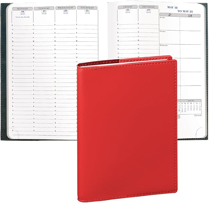 Exacompta 2027 Visual - Weekly/Monthly Planner - 12 Months, Jan. to Dec. - 6" x 8 1/4" - Smooth Faux Leather Soho Red Cover - Time Management Appointment Organizer
