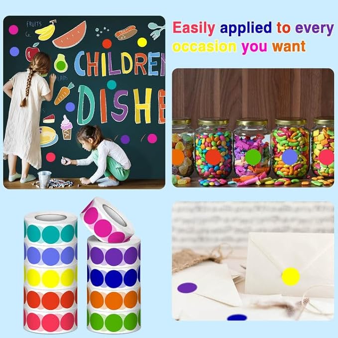 5000 PCS 3/4" Colored Dot Stickers Round Color Coding Labels Polka Circle Dot Label Sticker for Toddler, Office, Student, Classroom, Papers Etc(10 Rolls, 3/4 Inches)