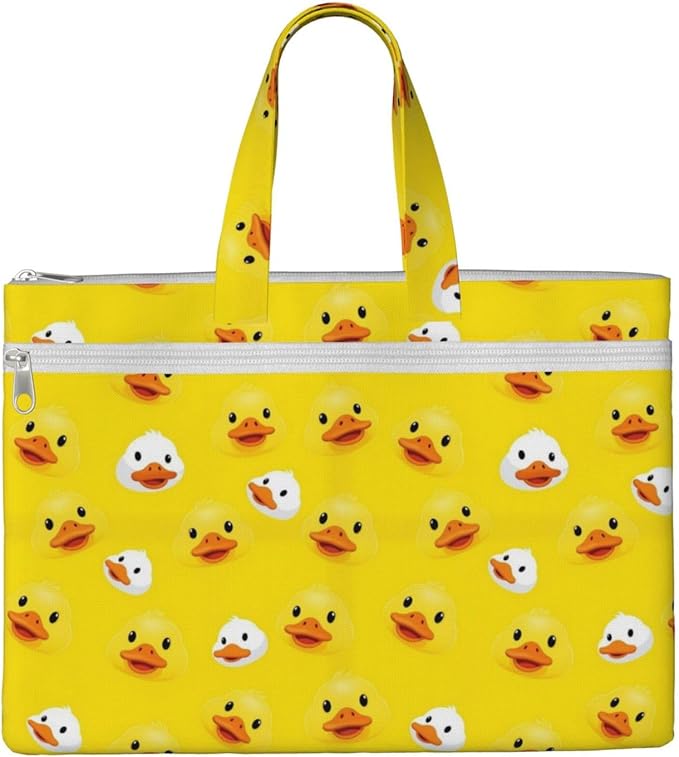 Portable Canvas Document Handbag Rubber Duck Yellow, Double Pocket Zipper Pouch with Handle for Business File Storage