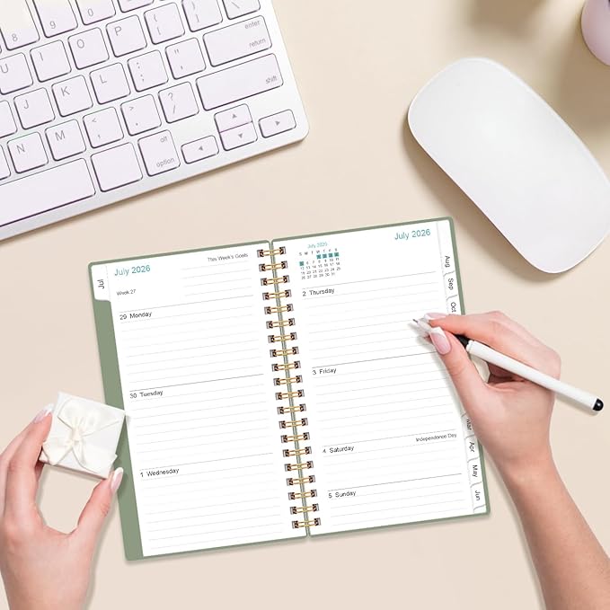 2026-2027 Pocket Planner/Calendar - 2026-2027 Planner from July 2026 - June 2027, Planner 26-27 with 12 Tabs, Twin-Wire Binding, Inner Pocket, 3.75" x 6.75, Green
