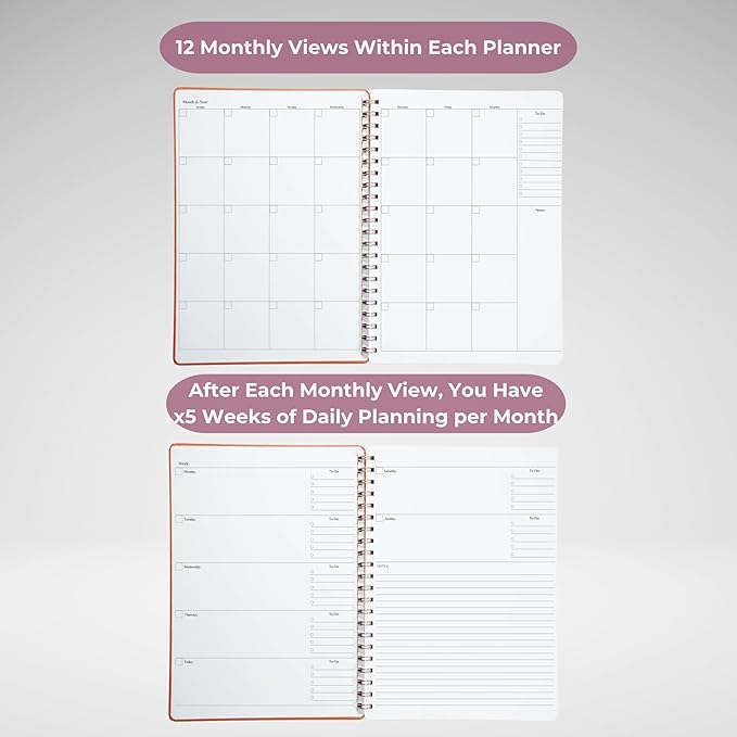 | Undated Yearly, Daily, Weekly, Monthly Planner | 8.25" x 11.75" | To Do List Notebook for Work | Simple Design | Multiple Layouts | Academic Planner and Organizer Notebook (Black, Yearly Planner - Portrait)