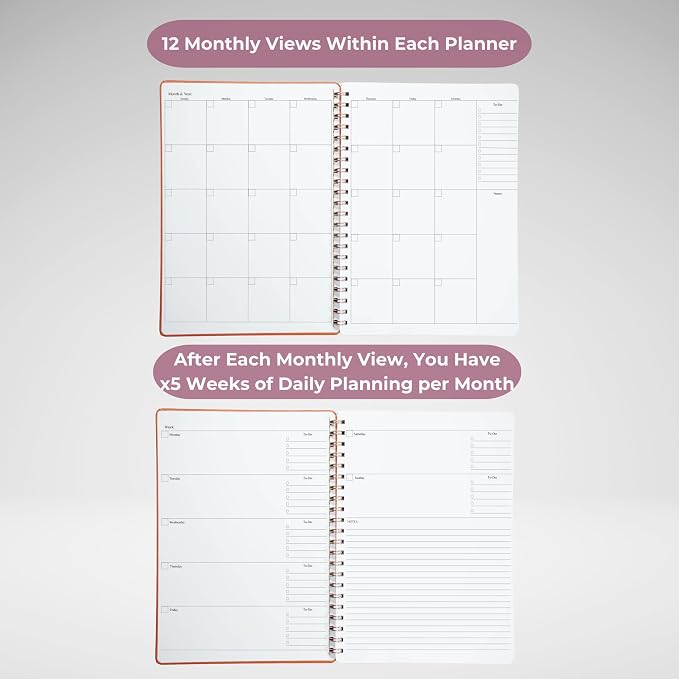 | Undated Yearly, Daily, Weekly, Monthly Planner | 8.25" x 11.75" | To Do List Notebook for Work | Simple Design | Multiple Layouts | Academic Planner and Organizer Notebook (Black, Yearly Planner - Portrait)