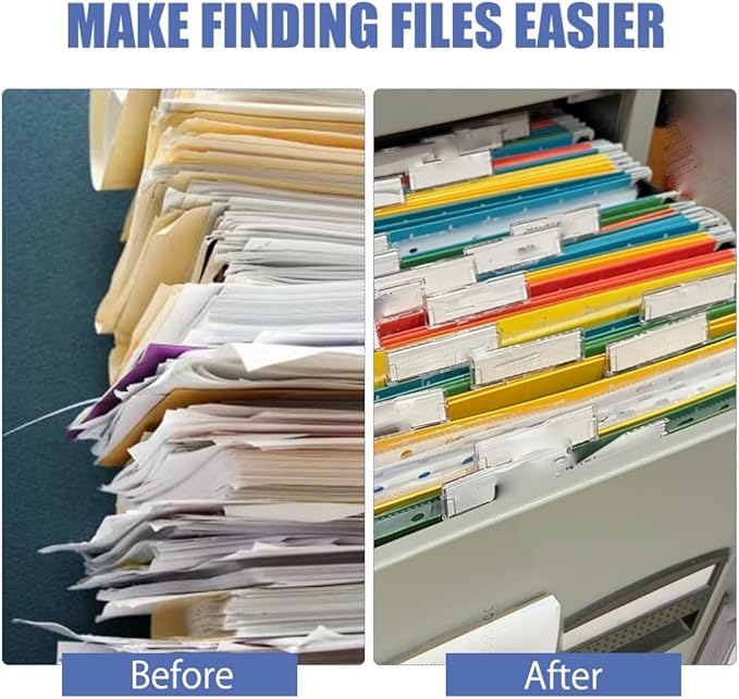 File Folder Tabs 40PCS Suspension Hanging File Folder Labels Clear Plastic Filing Tabs and Paper Inserts for Quick Identification with Storage Box