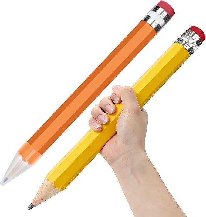 BUSHIBU Giant Pencil, 14 Inch Big Jumbo Pencils, Funny Oversized Huge Comically Large Pencil with Cap for Prop/Gifts/Decor(Yellow/Orange)