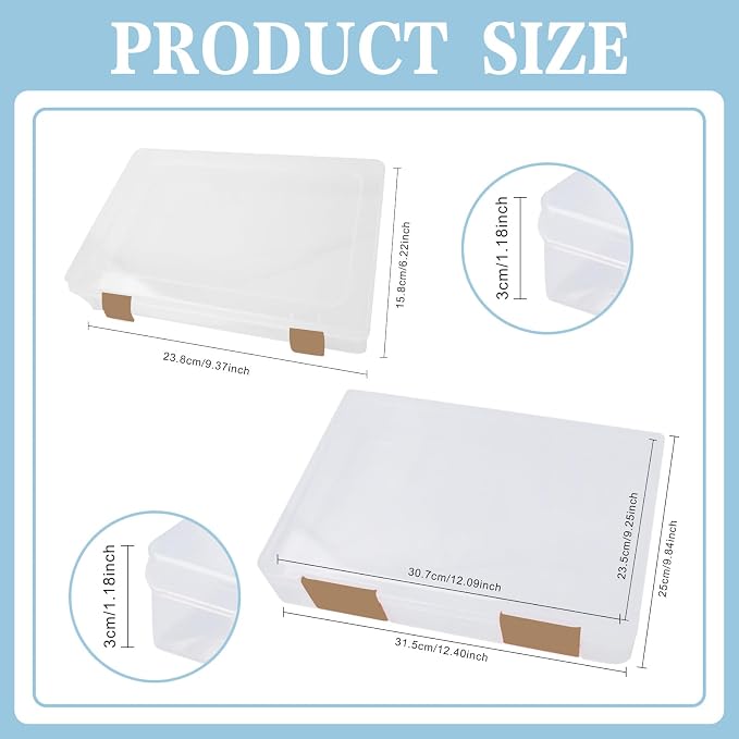 12 Pcs Clear A4 A5 File Box Document Plastic Storage Box with 48 Labels File Holder Organizer Paper Plastic Case Magazine Protector with Buckle Office School Supplies(Brown)
