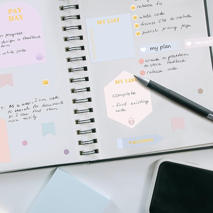 24 Sheets Pastel Functional Planner Stickers with Elbow Tweezer Mixed Metallic Functional and Elegant Stickers for Planners Notebooks Budgeting(Lovely Color)