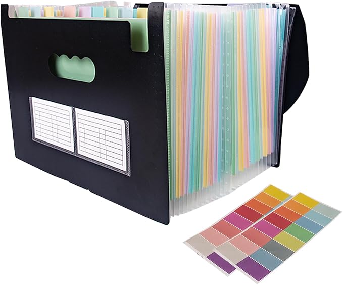 Accordion Folder with Labels, Letter/A4 Size 25 Pockets Expanding File Organizer, Portable Document Organizers for Paper Bill Receipt, Home College School Office Supplies (Gradient Green)