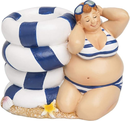 Beachcombers 3" x 4.38" Sun Bathing Lady Beach Themed Small Office Desk Writing Pen Holder All Seasons Life Saving Buoys Fun Cute Small Organizer Organization Decor Decoration Multi