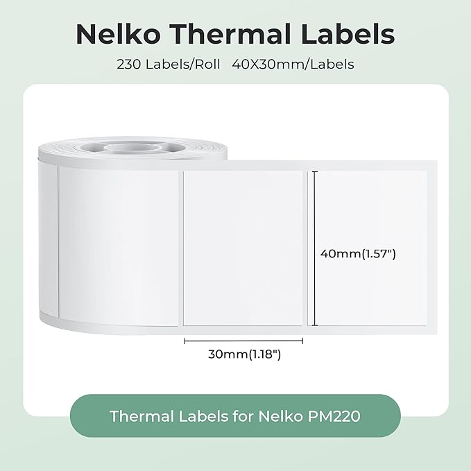 Thermal Labels for Nelko PM220 Label Maker, 1.57'' x 1.18'' (40x30mm) Thermal Sticker Label, Waterproof, Multi-Purpose Label Tape, 3 Rolls of 230 Self-Adhesive Thermal Paper (White)
