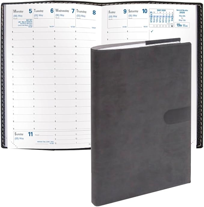 Quo Vadis 2026 Business - Weekly Planner - 12 Months, Jan. to Dec. - 4" x 6" - Smooth Faux Suede Texas Charcoal Black Cover- Time Management Appointment Organizer