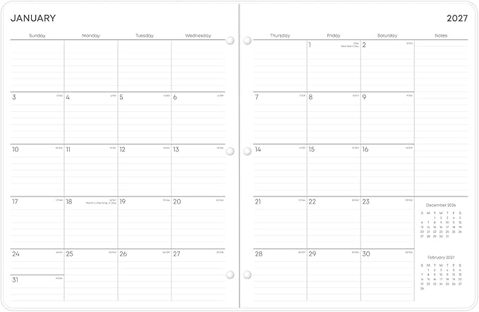 Blue Sky 2027 Monthly Planner Calendar, January 2027 - December 2027, 8.5" x 11", Monthly Layout, Clear Flexible Cover, Stapled Binding, 3 Hole Punched Pages, Solid Black