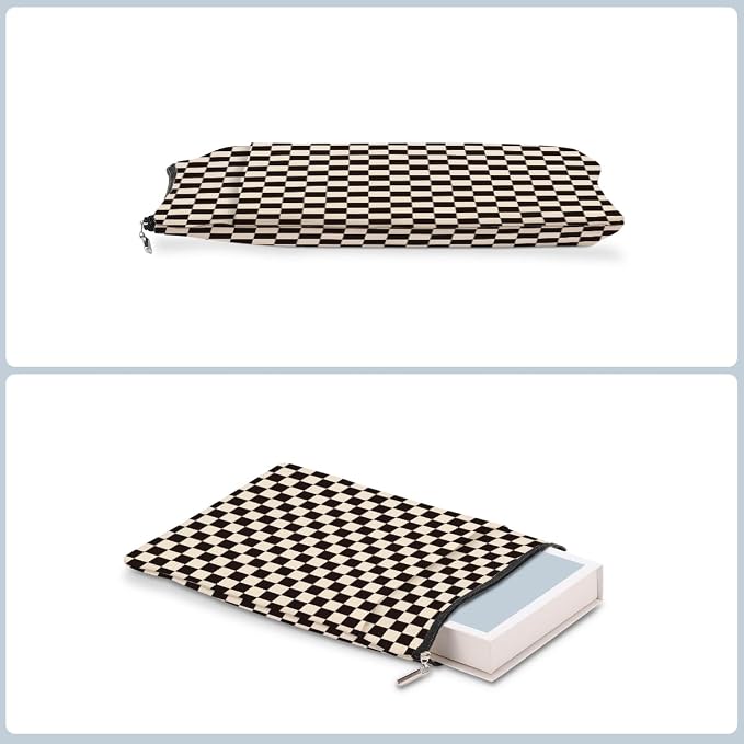 Black Plaid Book Lovers Gifts Book Sleeve Vintage Checkered Waterproof Book Cover Book Pouch Book Protector with Front Pocket Book Club Christmas Birthday Gifts for Women Girl Reader Book Accessories