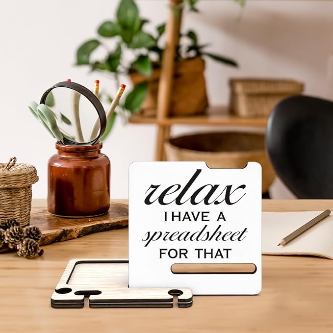Funny Office Accountant Gifts - Multi-functional Desk Organizer - Humorous Office Relax Quote Wooden Decor Sign for Office Desk Shelf