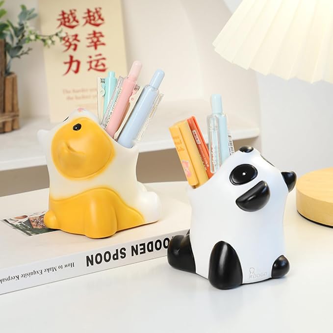 Funny Big Mouth Animals Pen Holder for Office Desk Accessories, Cute Cartoon Animals Makeup Brush Holder Pencil Cup Toothbrush Holder Vanity Organizer Kawaii Home Decor (Panda)