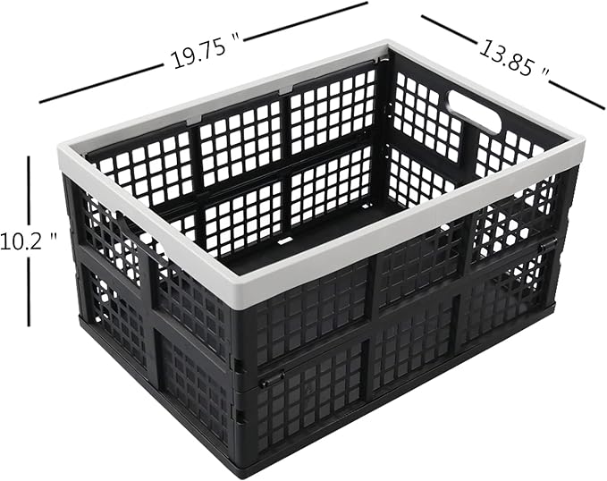 42L Collapsible Milk Crates 3 Packs, Stackable Storage Baskets with Handles, Folding Storage Containers for Organizing Tools, Books, Food, Drinks, Camping, Shopping & Transport