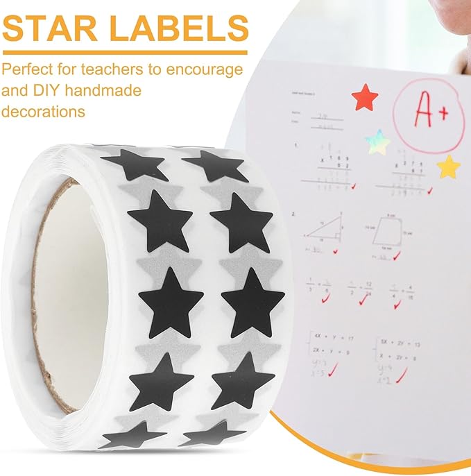 PATIKIL Star Stickers Roll 1/2", 1000 Pcs Self-Adhesive Reward Stickers Star Labels for Behavior Chart Classroom Teacher Supplies and DIY Craft, Black