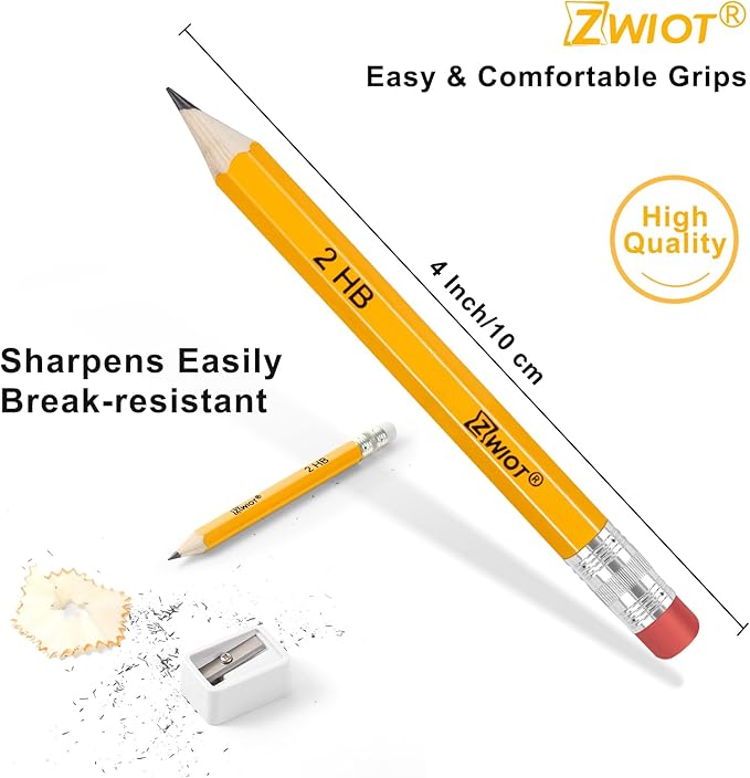 ZWlOT Golf Pencils with Eraser, #2 HB Half,4" Mini,Pre-Sharpened,120/200/320 Count Pencils Wood Cased Short for Classroom, Office, School, Wedding and Party Game(Yellow-120pcs)