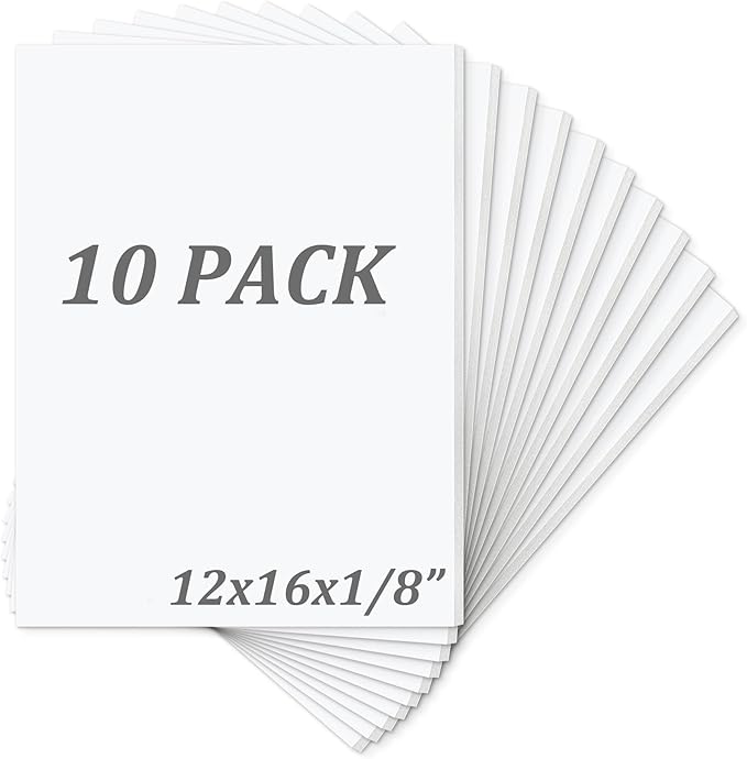 Mat Board Center, Pack of 10 Acid-Free Foam Boards, 12x16 inch White Foam Boards, 1/8" Thick