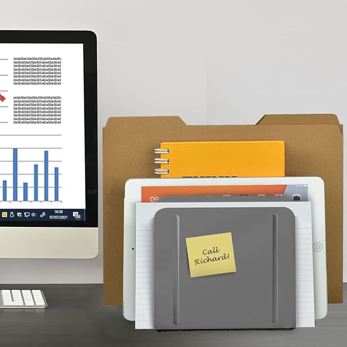 Acrimet 4-Section Vertical Metal File Sorter, Desktop File Organizer for Papers, Folders & Documents, Space-Saving Office Organizer, Silver