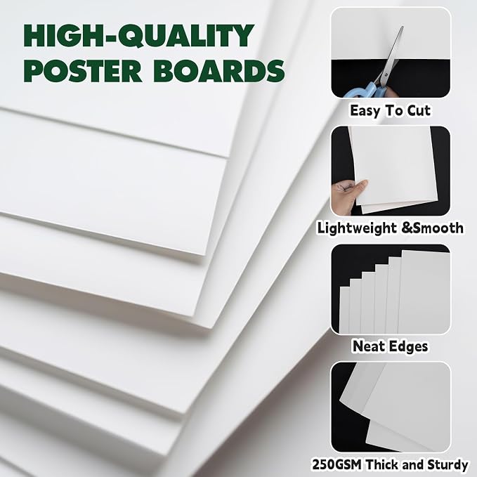 TUXIYA 200 Pack White Poster Board,11" x 14" White Poster Paper Bulk,250GSM/92LB Heavy-Weight Blank Poster Board for Arts,Craft,Projects Presentations,Drawing Scrapbooking