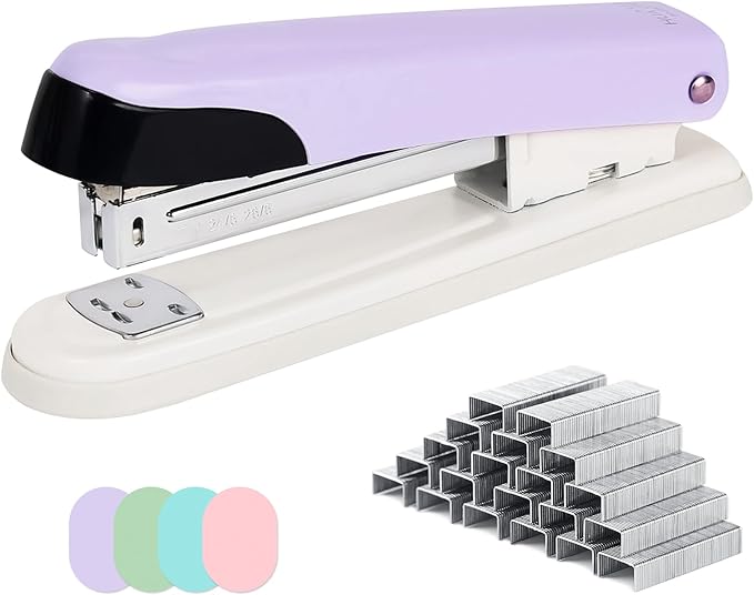 Metal Stapler, 6.5-Inch Desktop Stapler, 25 Sheet Capacity, Includes 1000 Staples for Office Durable Use (1, Purple)
