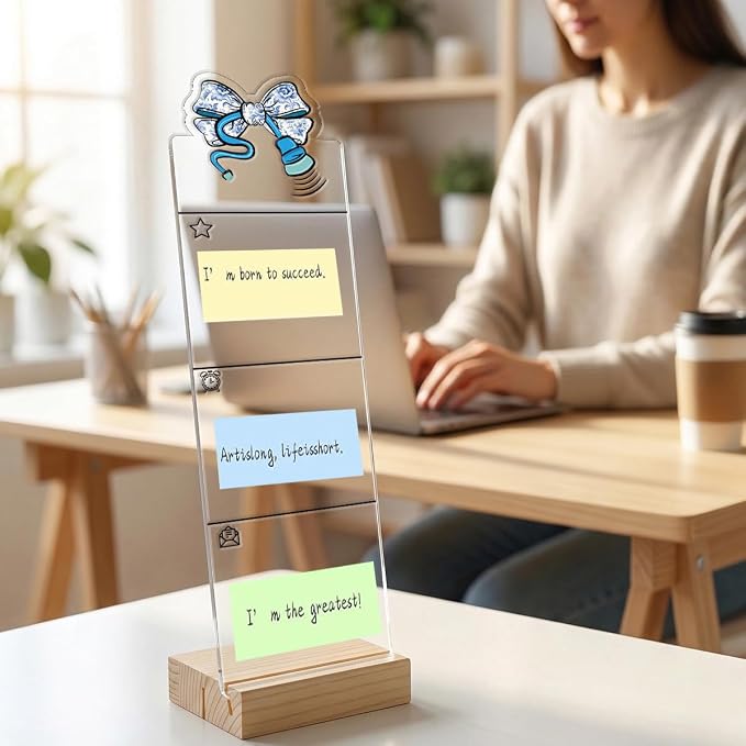 Monitor Memo Board Sticky Note Organizer Computer Monitor Memo Board Stethoscope Acrylic Desk Accessories Removable Wooden Base Set Sticky Notes 100 Sheets 11.8×3.1 inches