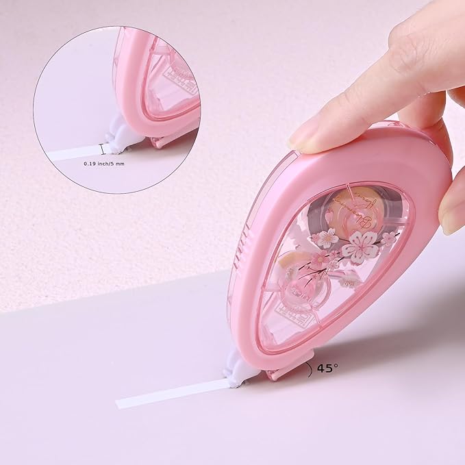 Temiary 4 Pcs White Smooth Pull Out Correction Tape, Quick Dry Applicator for Instant Corrections, Aesthetic Flower Pattern Correction Tapes for Students School Office Supplies (Cherry Blossom)